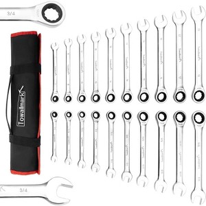 20-Piece Ratcheting Combination Wrench Set with Fixed Head & 72 Teeth, SAE 1/4-3/4", Metric 6-19mm, Chrome Vanadium Steel, and Storage Bag - 1 of 4
