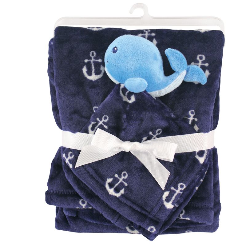 Hudson Baby Infant Boy Plush Blanket with Security Blanket, Whale, One Size, 3 of 4