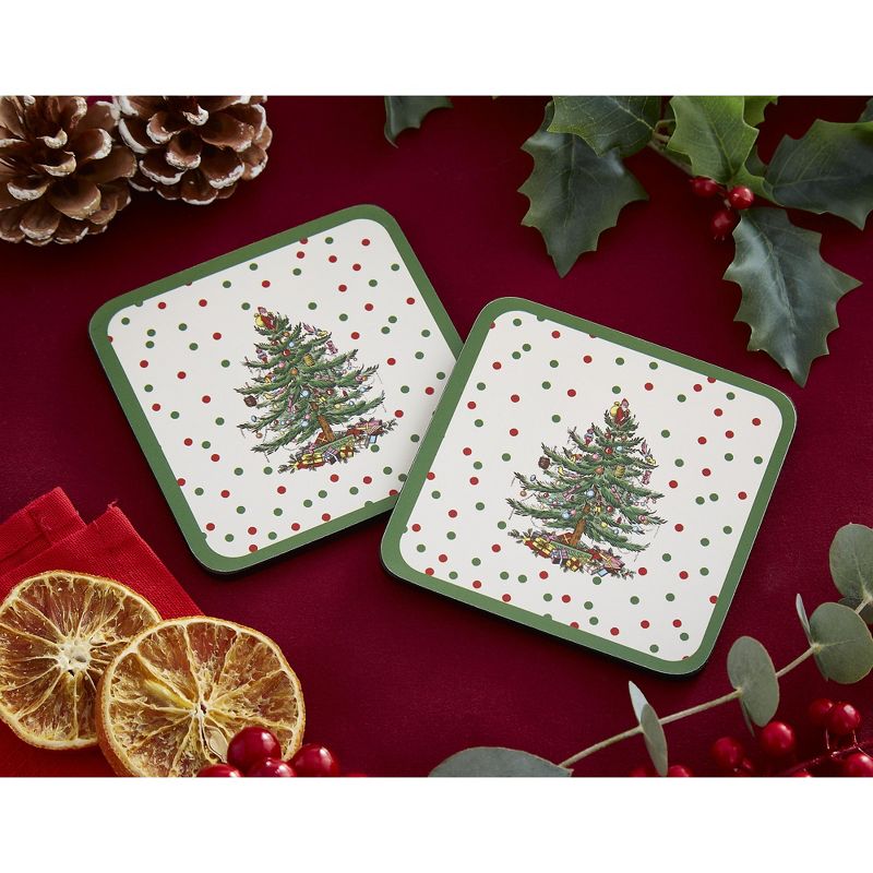 Pimpernel Christmas Tree Polka Dot Coasters, Set of 6, Cork Backed Board Heat and Stain Resistant, Drinks Coaster for Tabletop Protection, 5 of 8