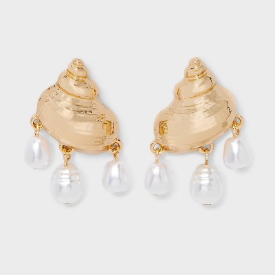 Pearl and Seashell Drop Earrings - A New Day™ Gold