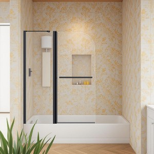 Frameless Folding Shower Doors for Bathtub,(6mm) Thick SGCC Tempered Glass Door, Bathroom Pivot Tub Glass Door, Matte Black - 1 of 4