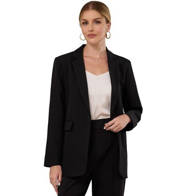 Hobemty Women One Button Notched Lapel Long Sleeve Full Lined Flap Pocket Semi Formal Suit Jacket Blazer