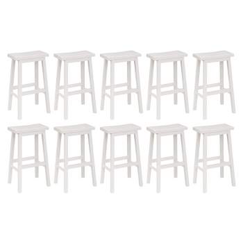 PJ Wood Classic Saddle Seat 29'' Kitchen Bar Counter Stool with Backless Seat & 4 Square Legs, for Homes, Dining Spaces, and Bars, White (10 Pack)