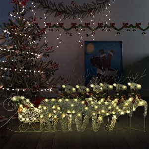 vidaXL Reindeer & Sleigh Christmas Decoration 140 LEDs Outdoor Gold - 1 of 4