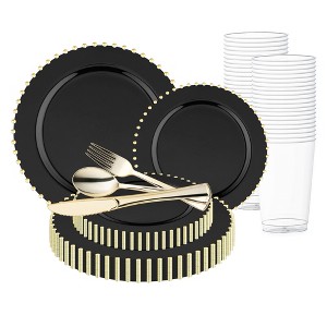 Smarty Had A Party Black w/ Gold Pearl String Round Plastic Wedding Set - 120 Sets - 1 of 4