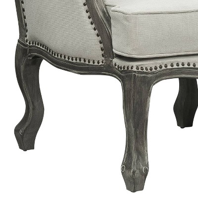 Tania Cream Linen Sofa with Nailhead Trim and Carved Wood Legs