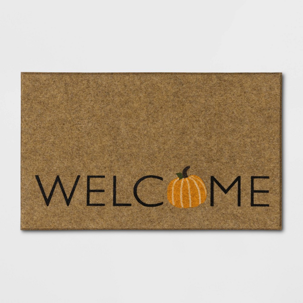 Photos - Doormat 1'6"x2'6" Halloween 'Welcome' Faux Coir  Natural/Orange - Hyde & EE