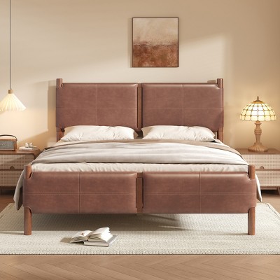 Accent Bed Frame Modern Upholstered Headboard with Wood Slat Support for Bedroom Queen - 3irtyhousy