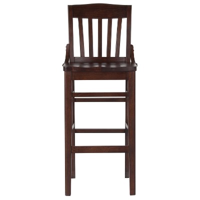 Elegant Walnut Wood School House Back Barstool