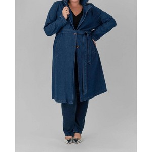 Women's WASHED DENIM TRENCH COAT - SKIES ARE BLUE - 1 of 4