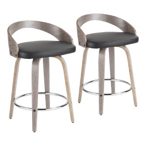 24" Fixed-Height Counter Stool with Swivel, Upholstered Seat and Round Chrome Metal Footrest, Set of 2 for Kitchen - 1 of 4
