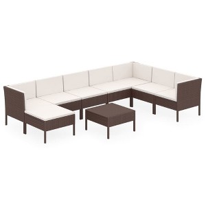 vidaXL Patio Lounge Set Outdoor Sectional Sofa Set Table Poly Rattan Brown - 1 of 4