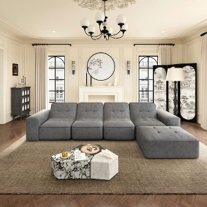Resenkos 107" Left Chaise Sectional Sofa, L-Shaped Cloud Design with Corduroy Upholstery, Ready to Use, Grey - 1 of 4