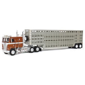 First Gear DCP 1/64 Brown Kenworth K100 COE Flattop with 45ft Wilson Vintage Livestock Trailer 60-1814 - 1 of 4