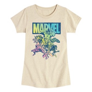 Girls' - Marvel - Avengers Group Rainbow Fitted Short Sleeve Graphic T-Shirt - 1 of 4