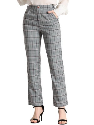 INSPIRE CHIC Women's Plaid Elastic Waist Casual Work Office Long Pants