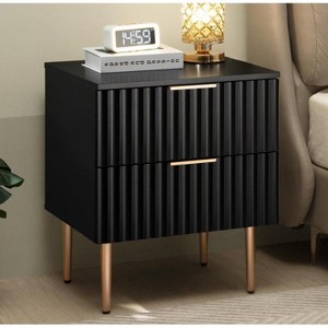 COZONY Modern Fluted Nightstand with Charging Station, 2-Drawer Bedside Table with USB Ports for Bedroom and Apartment - 1 of 4