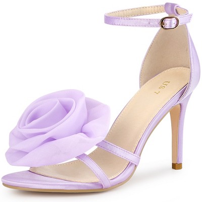 BLISSFUL STEP Women's Ankle Strap Open Toe Flower Heeled Sandals