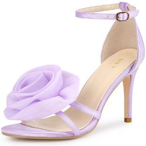 BLISSFUL STEP Women's Ankle Strap Open Toe Flower Heeled Sandals - 1 of 3