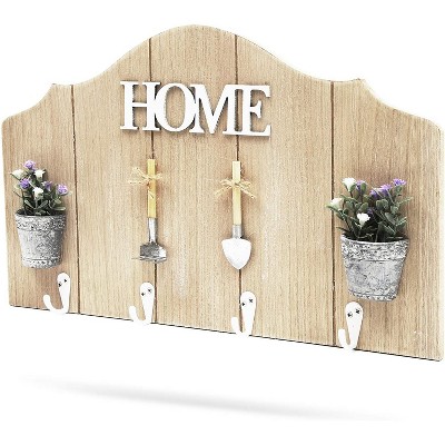 Juvale Rustic White Wooden Wall Mounted Coat Rack with 4 Hooks for Home Decor (15.5 x 9 In)