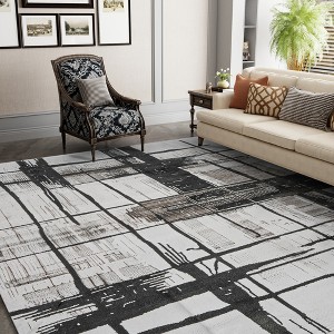 Maxax Non-Slip Machine Washable Grey Cream Modern Area Rug For Living Room, Hallway Runner, Entryway Rug - 1 of 4