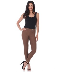 Rekucci Women's Pull-On Slim Ankle Pants with Faux Snaps – Stretch Comfort Waistband & Chic Office Style - Chestnut, 8 - 1 of 4
