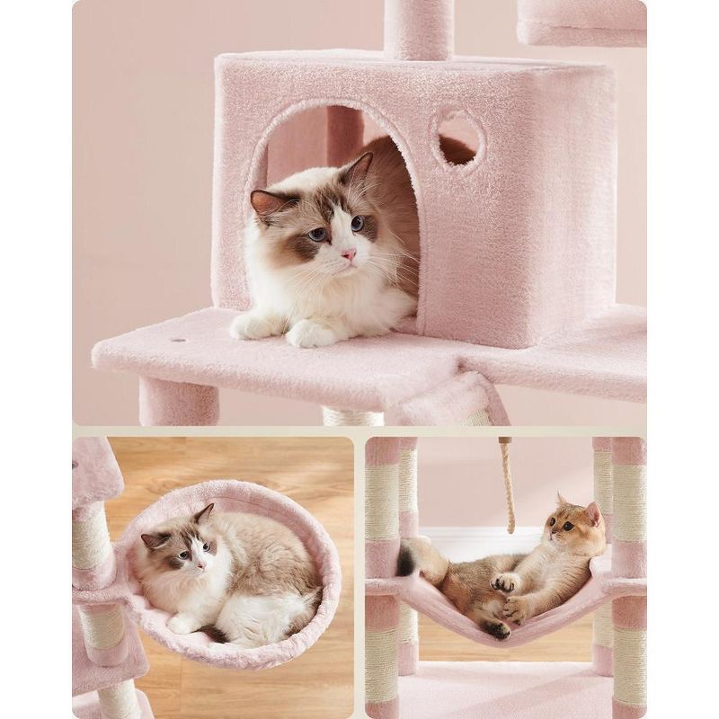Feandrea Cat Tree, Large Cat Tower with 13 Scratching Posts, 2 Perches, 2 Caves, Basket, Hammock, Pompoms, Cat Condo, 3 of 8