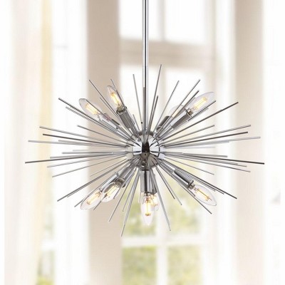 Contemporary Sunburst Silver Pendant with Sputnik Lights