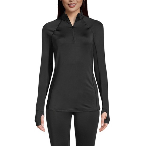 Lands' End Women's Petite Thermaskin Heat Long Sleeve Quarter Zip Long  Underwear Thermal Baselayer Top - Small - Black : Target