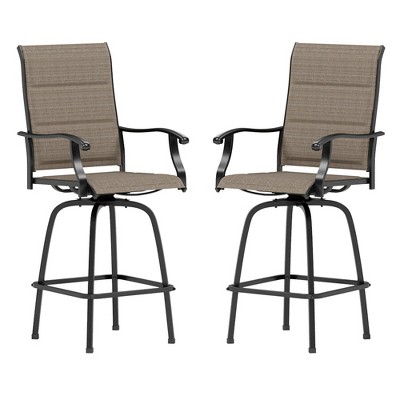 Captiva Designs Outdoor Patio Padded Textilene Sling High Bar Steel Stools with Armrests