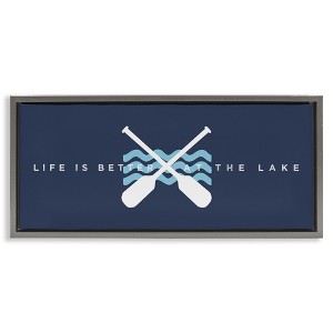 Stupell Industries Better At Lake with Crossed Oars Floating Frame Canvas Art - 1 of 4