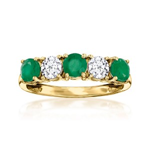 Ross-Simons 0.60 ct. t.w. Emerald and .50 ct. t.w. Lab-Grown Diamond Ring in 14kt Yellow Gold - 1 of 4