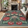5'x7' Washable Botanical Floral Print Living Room Rugs Retro Accent Vintage Throw Carpet for Bedroom Dining Room, Grey/Green - 3 of 4