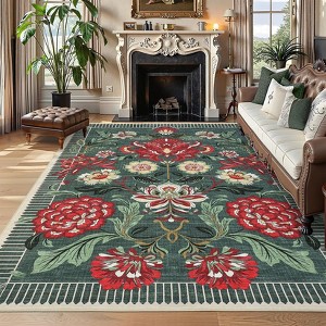 Washable Area Rugs for Living Room, Vintage Floral Rugs with Non-Slip Backing - 1 of 4