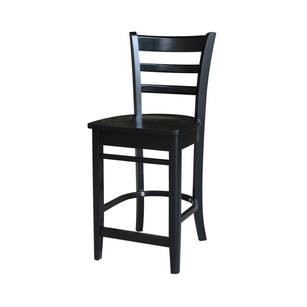 Photos - Chair 24" Emily Counter Height Barstool Antiqued Black - International Concepts: Solid Wood, Ladder-Back, Square Seat