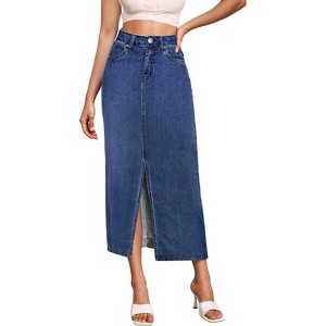 Women's Stretch Denim Maxi Skirt - Long for Office & Casual Wear Medium Blue - 1 of 4