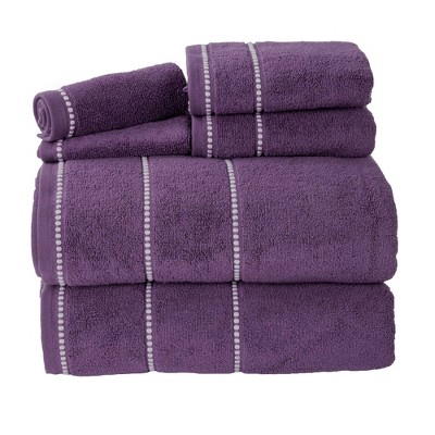 6pc Luxury Cotton Bath Towel Set Purple/White - Hastings Home