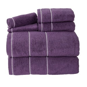 Hastings Home 6pc Luxury Cotton Bath Towel Set Purple/White : Microfiber, Machine Washable, Non-Slip Backing - 1 of 3