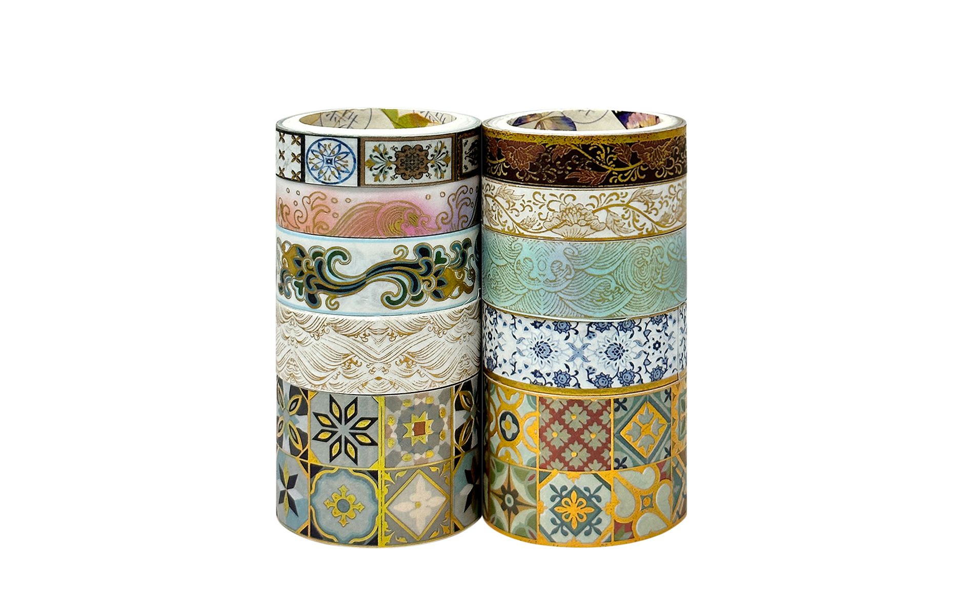 Wrapables Decorative Gold Foil Washi Tape Box Set for Arts & Crafts, Scrapbooking, Stationery, Diary (10 Rolls), Gold Embellishment