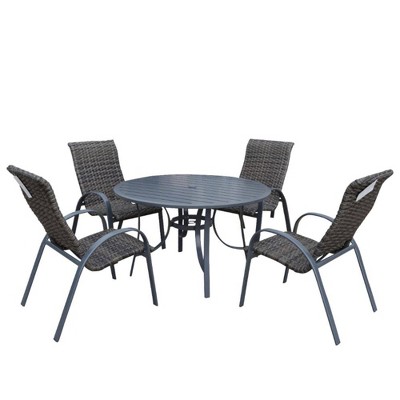 Santa Fe 5pc Wicker 48" Round Dining Set - Silver - Courtyard Casual