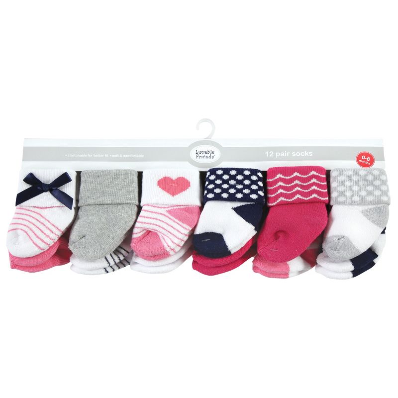 Luvable Friends Infant Girl Newborn and Baby Terry Socks, Bows, 2 of 9