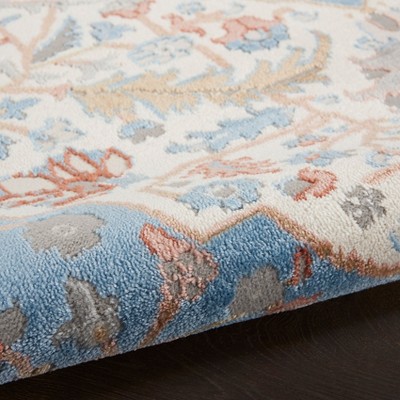 Ivory Blue Floral Medallion 8' x 10' Synthetic Rug