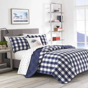 Eddie Bauer Lake House Plaid Reversible Quilt Set Blue - 1 of 4