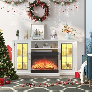 59"Electric Fireplace TV Stand for 65"TV,Modern Farmhouse Media Console with Glass Door Storage,LED Lighting,Adjustable Flame,Entertainment Center - 1 of 4