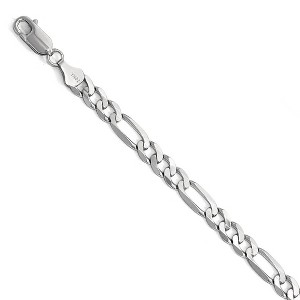 Black Bow Jewelry 6mm 14k White Gold Flat Figaro Chain Bracelet - 1 of 4