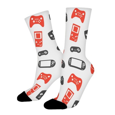 Gamepad Silhouette Women Printed Crew Socks Funny Funky Socks Soft Polyester Novelty Gifts for Artists Men