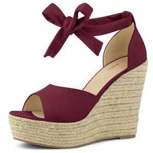 Allegra K Women's Espadrilles Tie Up Ankle Strap Wedges Sandals - 1 of 4