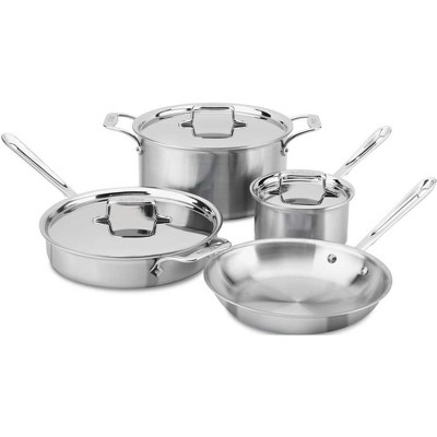 All-Clad BD005707-R D5 Brushed 18/10 Stainless Steel 5-Ply Bonded Dishwasher Safe Cookware Set, 7-Piece, Silver