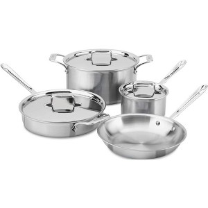 All-Clad BD005707-R D5 Brushed 18/10 Stainless Steel 5-Ply Bonded Dishwasher Safe Cookware Set, 7-Piece, Silver - 1 of 4