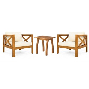 NAYSAYE Patio Chaise Lounges Outdoor Wood Leisure Set Two Seats with Cushions and Acacia End Table for Patio, Beige and Teak, 28.7"*27.9"*24" - 1 of 4